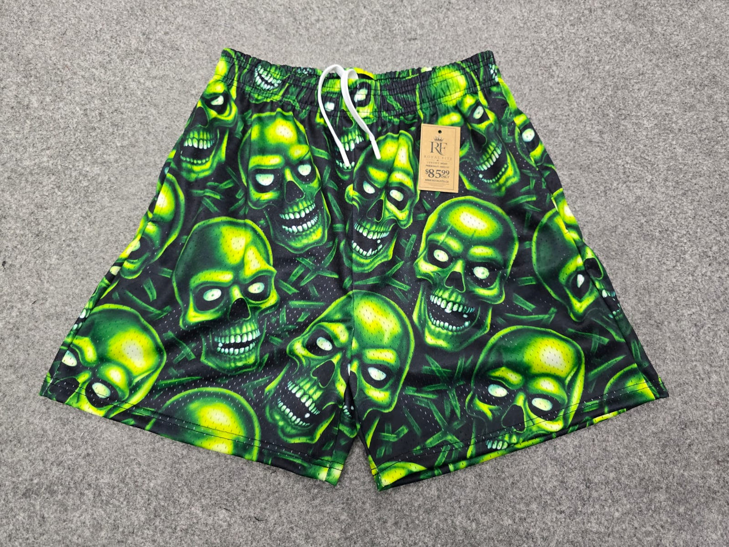 Unisex Green Skull Mesh Shorts - Breathable Athletic Casual Performance Shorts