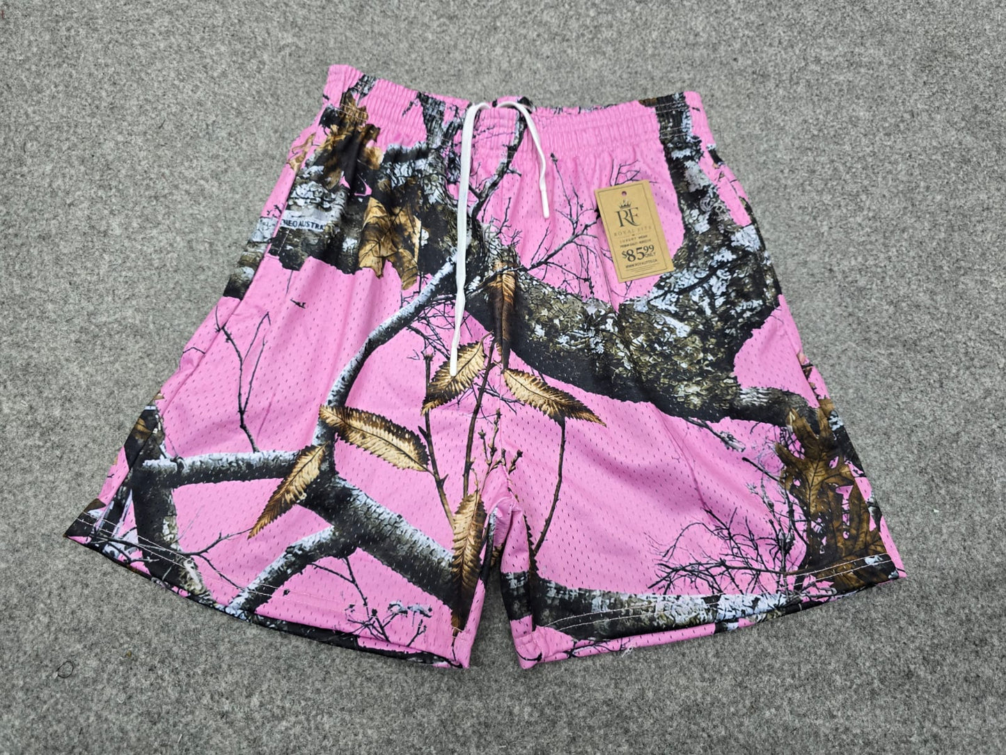 Unisex Pink Camo Tree Branch Mesh Shorts - Breathable Athletic Casual Performance Shorts