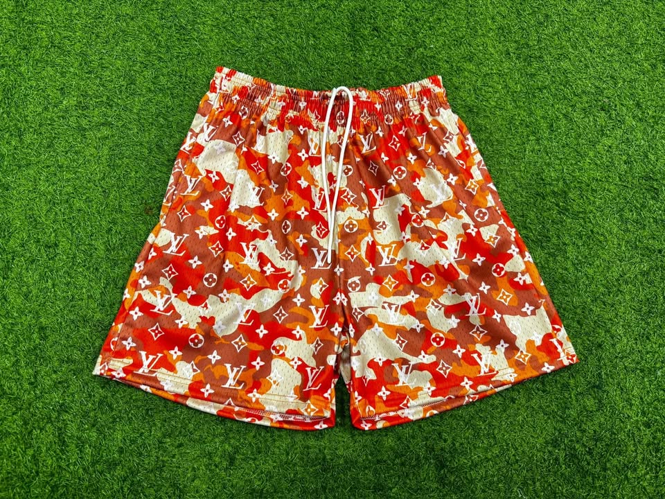 Unisex Orange Camo Mesh Shorts | Breathable Streetwear Fit