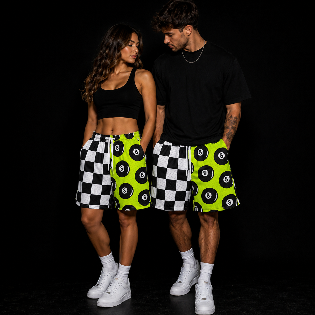Green Black & White 8-Ball Unisex Mesh Shorts – Unisex Streetwear Athletic Mesh Shorts