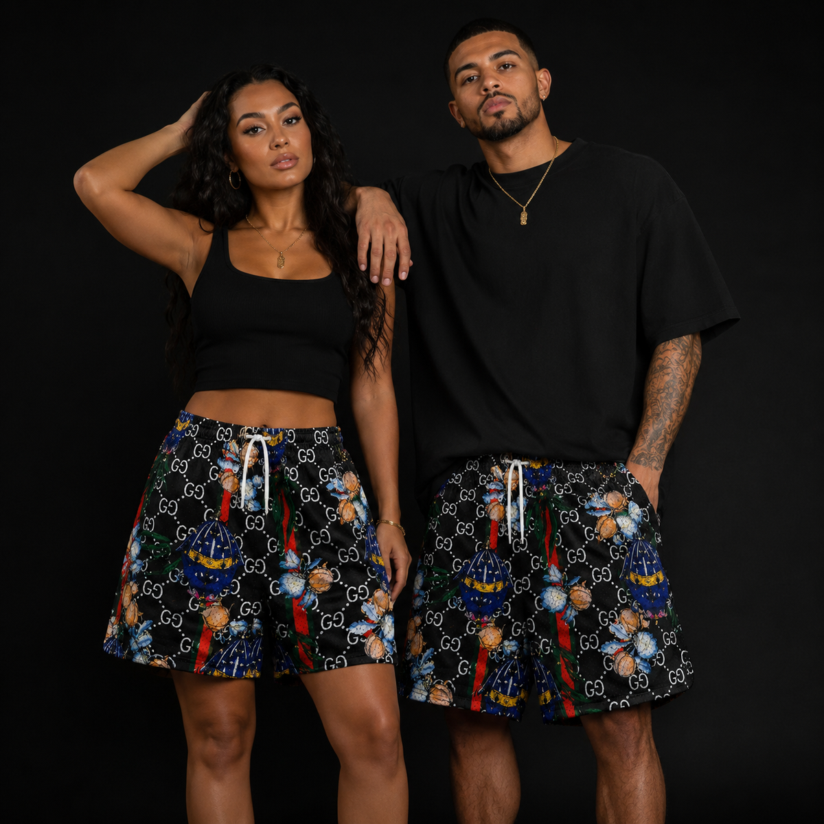 Black Multicolor Floral Graphic Unisex Mesh Shorts – Unisex Streetwear Athletic Mesh Shorts
