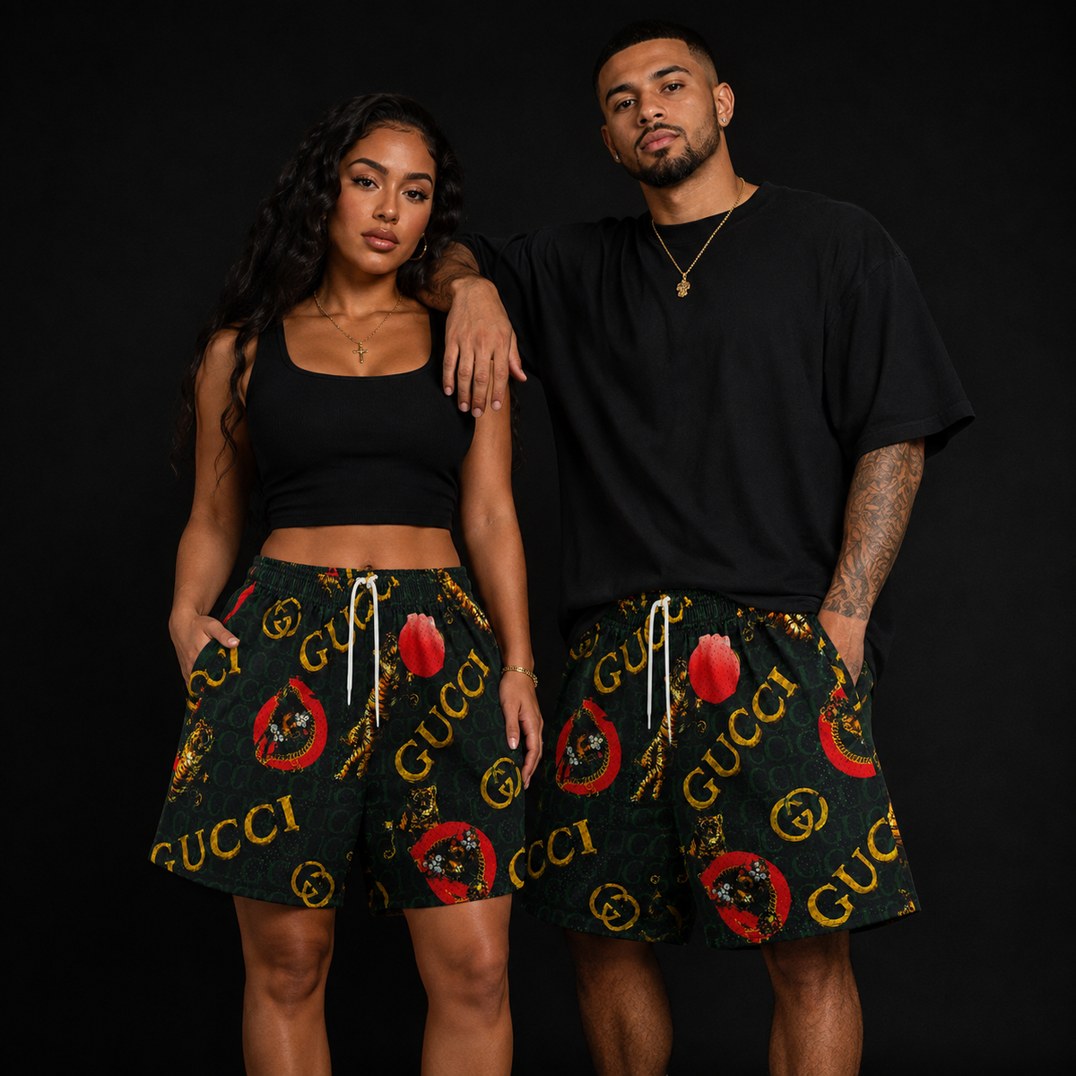 Dark Green Gold & Red Graphic Unisex Mesh Shorts – Unisex Streetwear Athletic Mesh Shorts