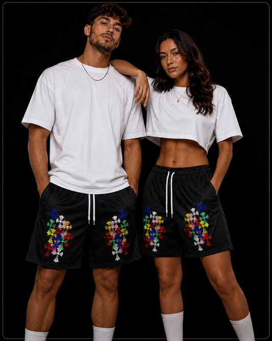 Black and multi-colors Mesh Shorts – Premium Graphic Design Unisex Shorts