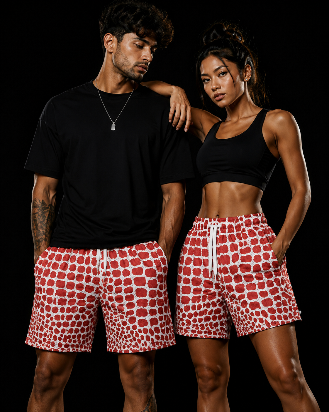 Premium Unisex Branded Designer Mesh Shorts | Red Pattern | Men's Shorts | Shorts for Women |