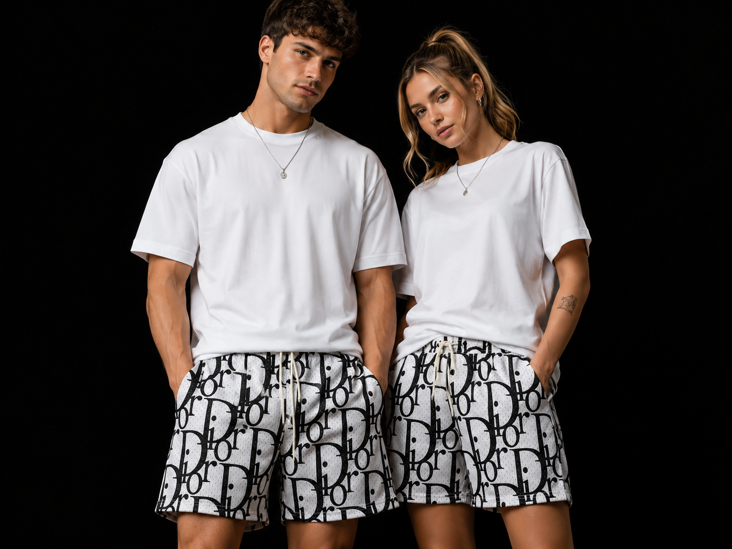 Black Monogram Mesh Shorts – Unisex Streetwear Summer Shorts