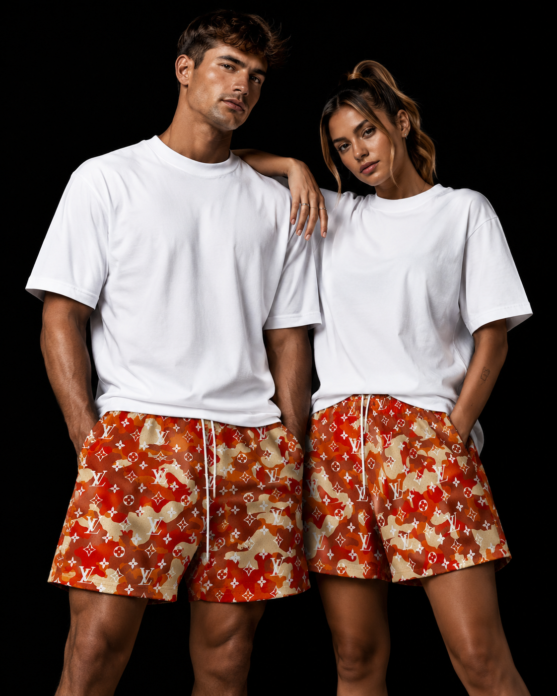 Unisex Orange Monogram Camo Mesh Shorts | Breathable Streetwear Fit