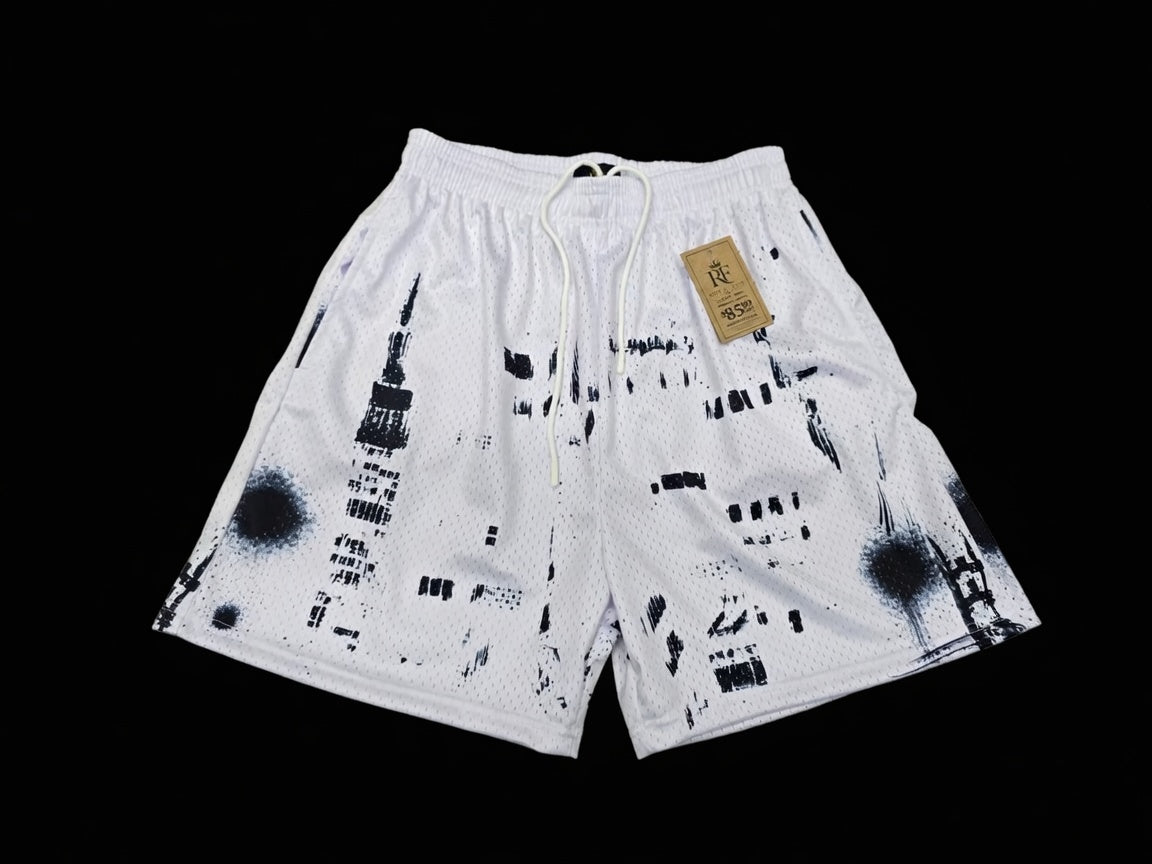 White Skyline Mesh Shorts – Unisex Streetwear Athletic Mesh Shorts