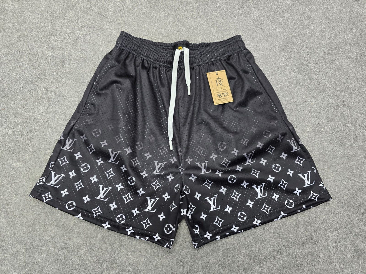 Unisex Black Mesh Monogram Print Shorts - Breathable Athletic Casual Performance Shorts