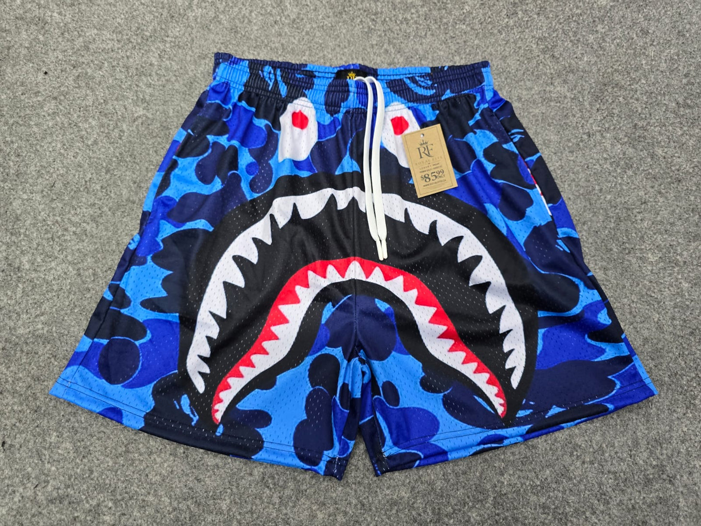 Unisex Blue Camo Shark Mouth Mesh Shorts - Breathable Athletic Casual Performance Shorts