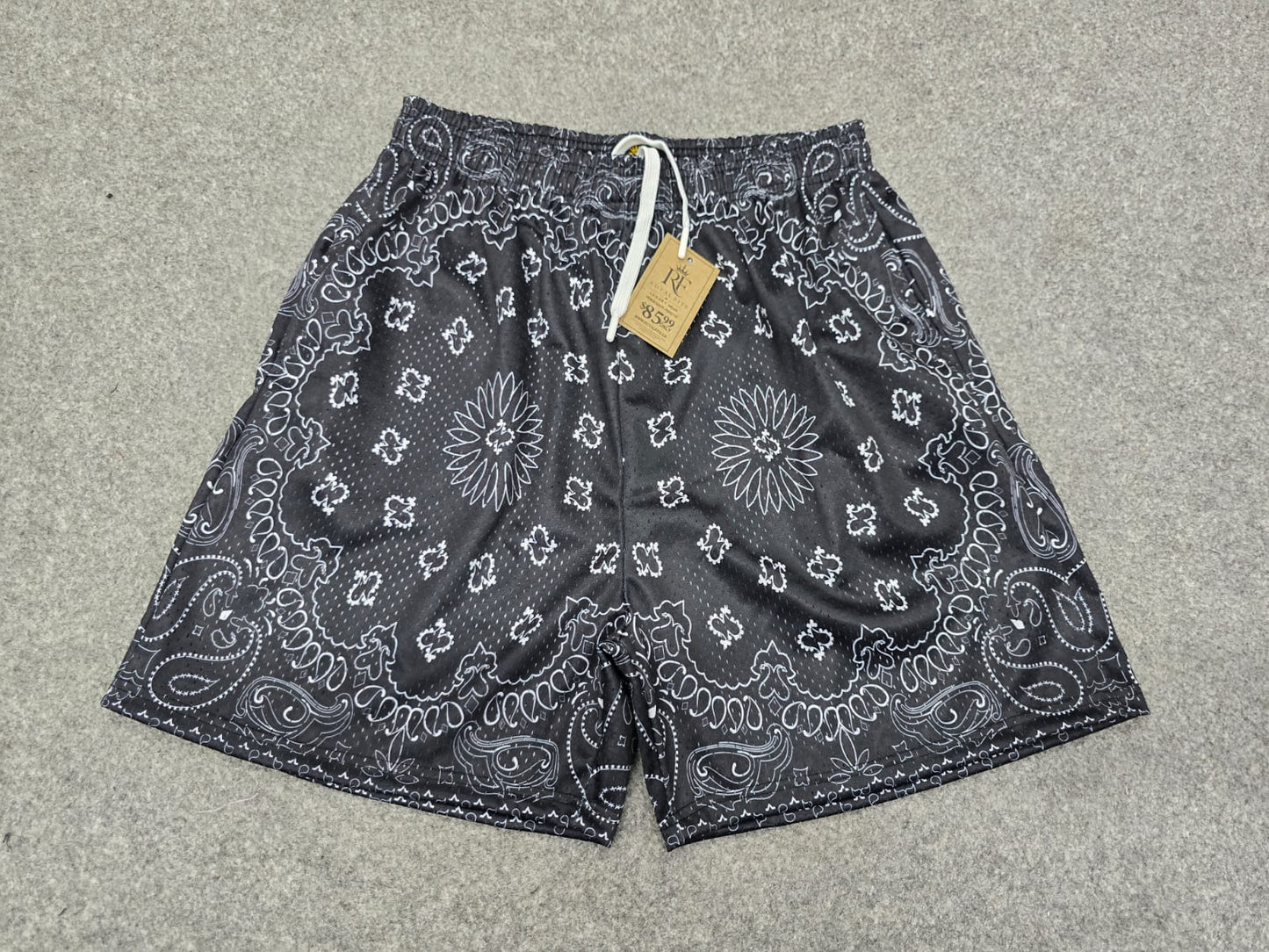 Unisex Black White Bandana Paisley Mesh Shorts - Breathable Athletic Casual Performance Shorts