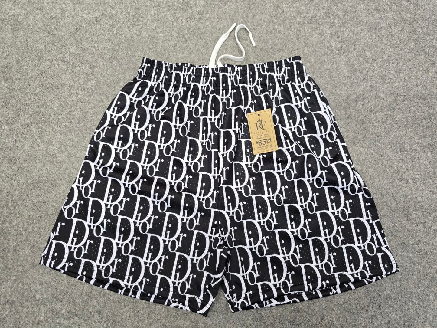 Monogram Print Mesh Athletic Shorts Black & White- Unisex Streetwear Shorts