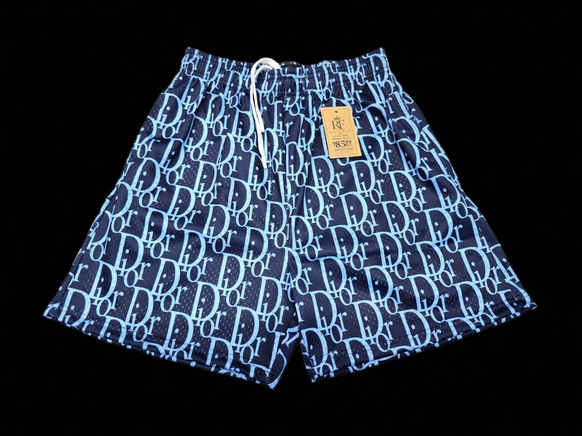 Unisex Luxury Monogram Print Shorts - Breathable Mesh Athletic Casual Beach Shorts