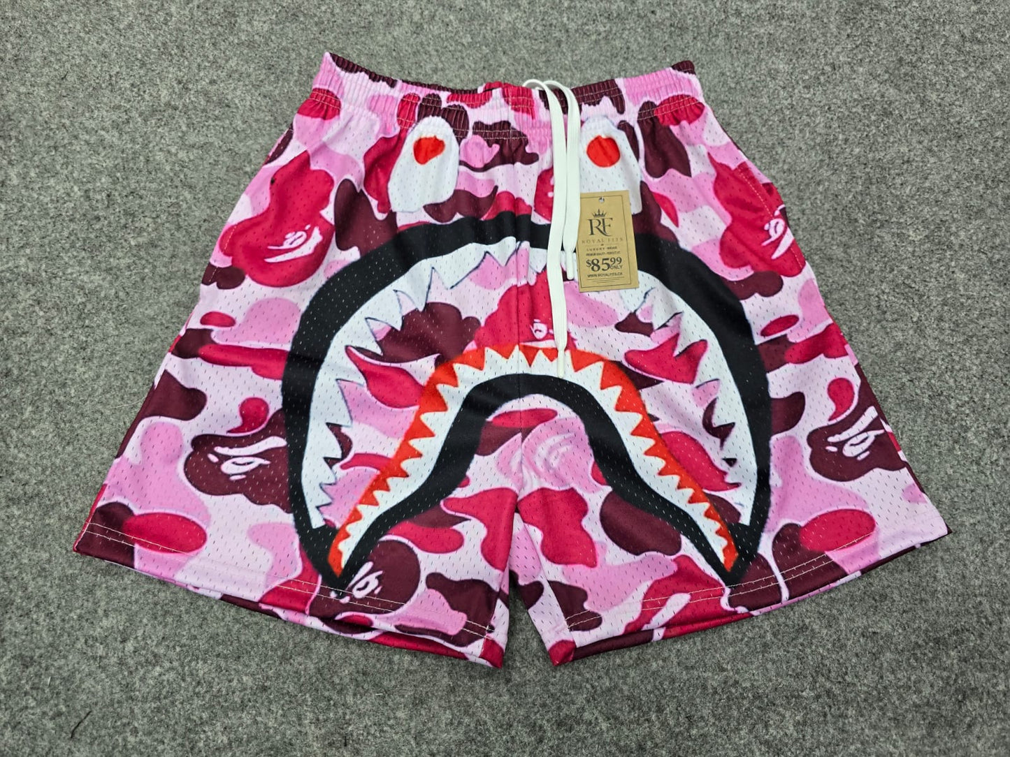 Unisex Pink Camo Shark Mouth Mesh Shorts - Breathable Athletic Casual Performance Shorts
