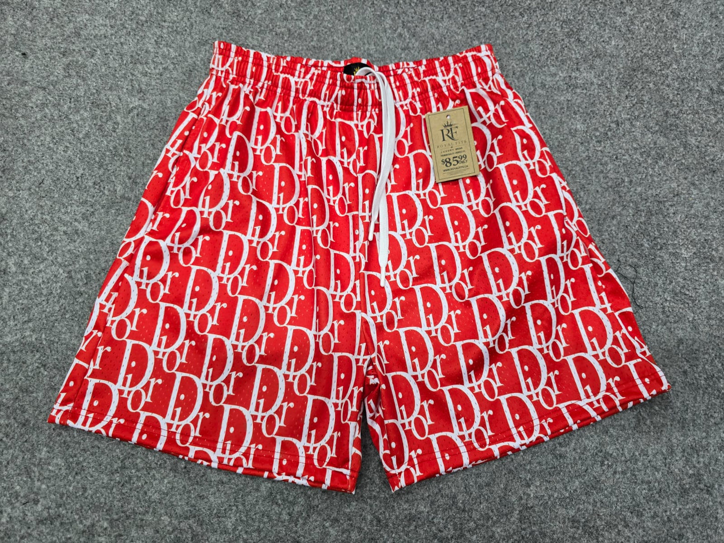 Unisex Red and white Mesh Monogram Print Shorts - Breathable Athletic Casual Performance Shorts