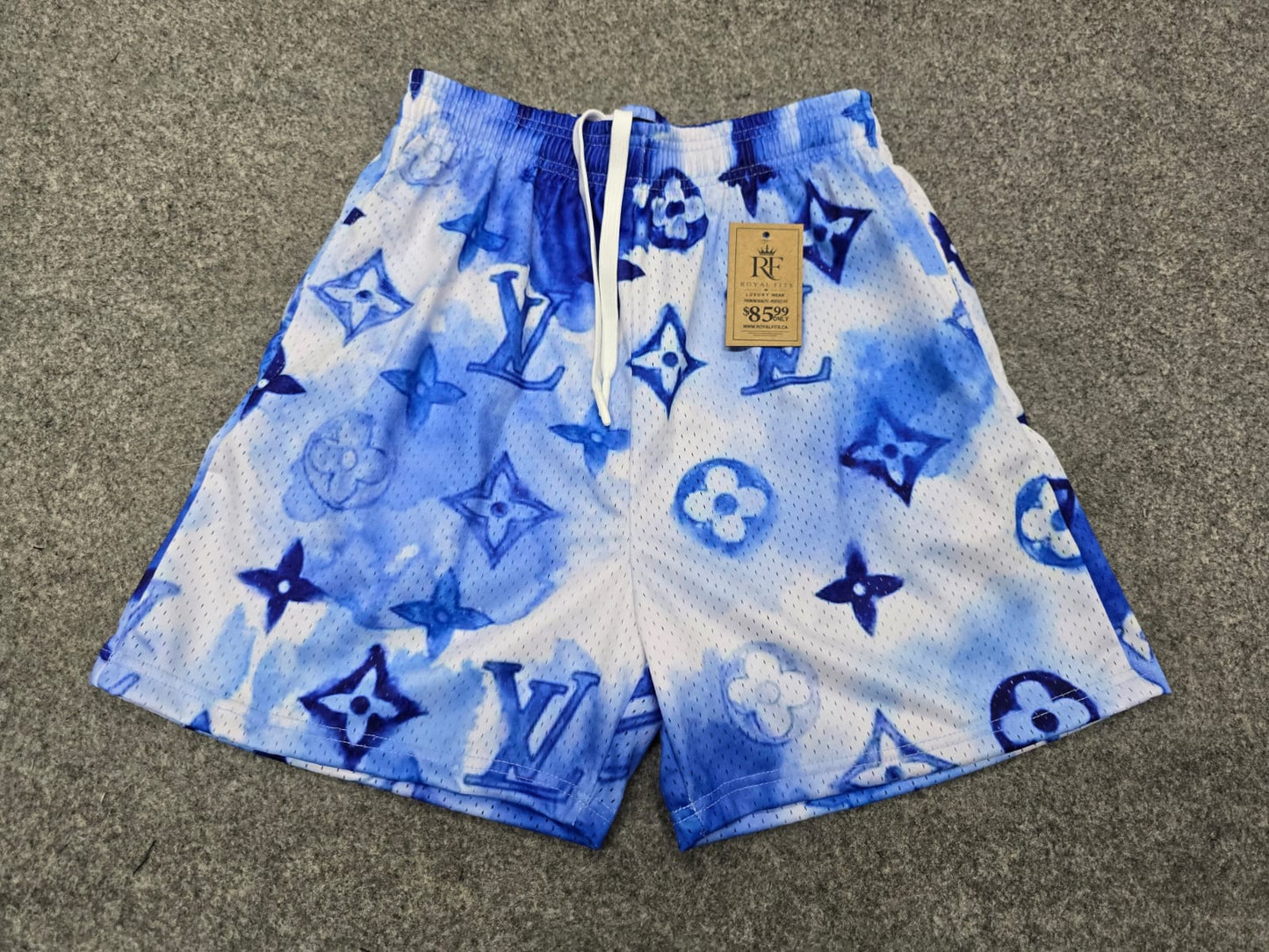 nisex Blue Tie-Dye Monogram Mesh Shorts - Breathable Athletic Casual Performance Shorts
