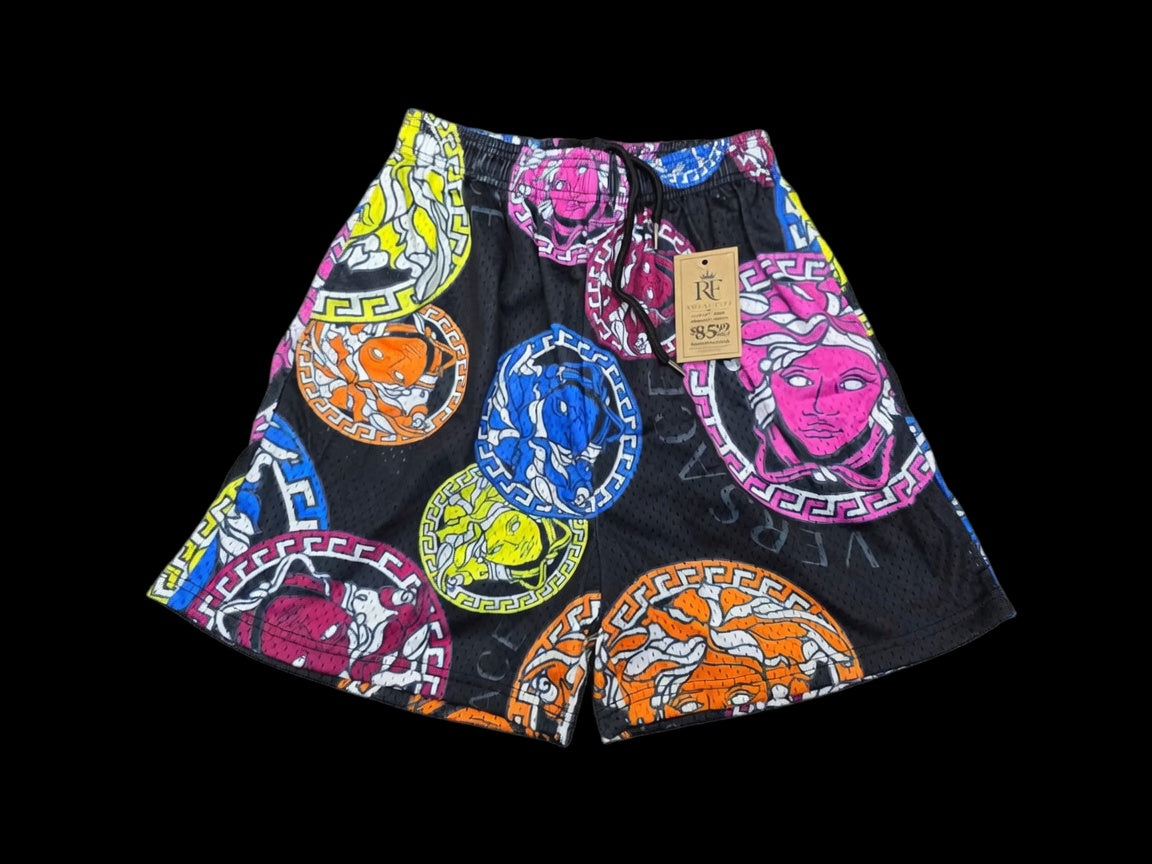 Black Multicolor Graphic Mesh Shorts – Unisex Streetwear Athletic Mesh Shorts