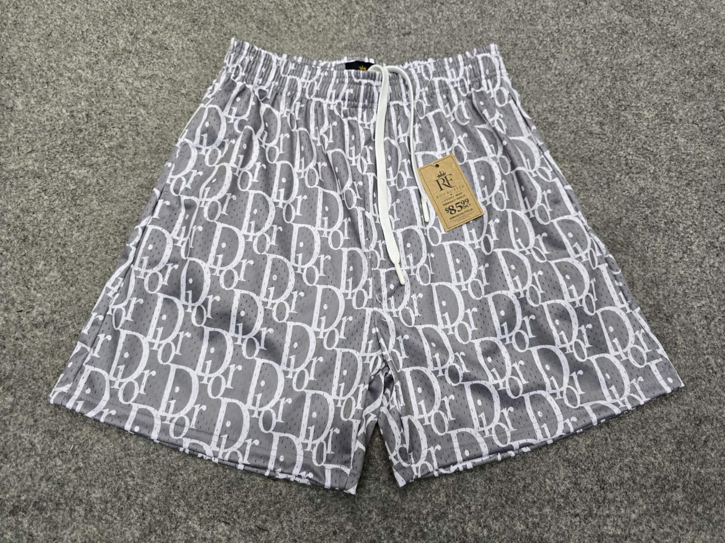 Unisex Grey and white Mesh Monogram Shorts - Breathable Unisex Designer Streetwear