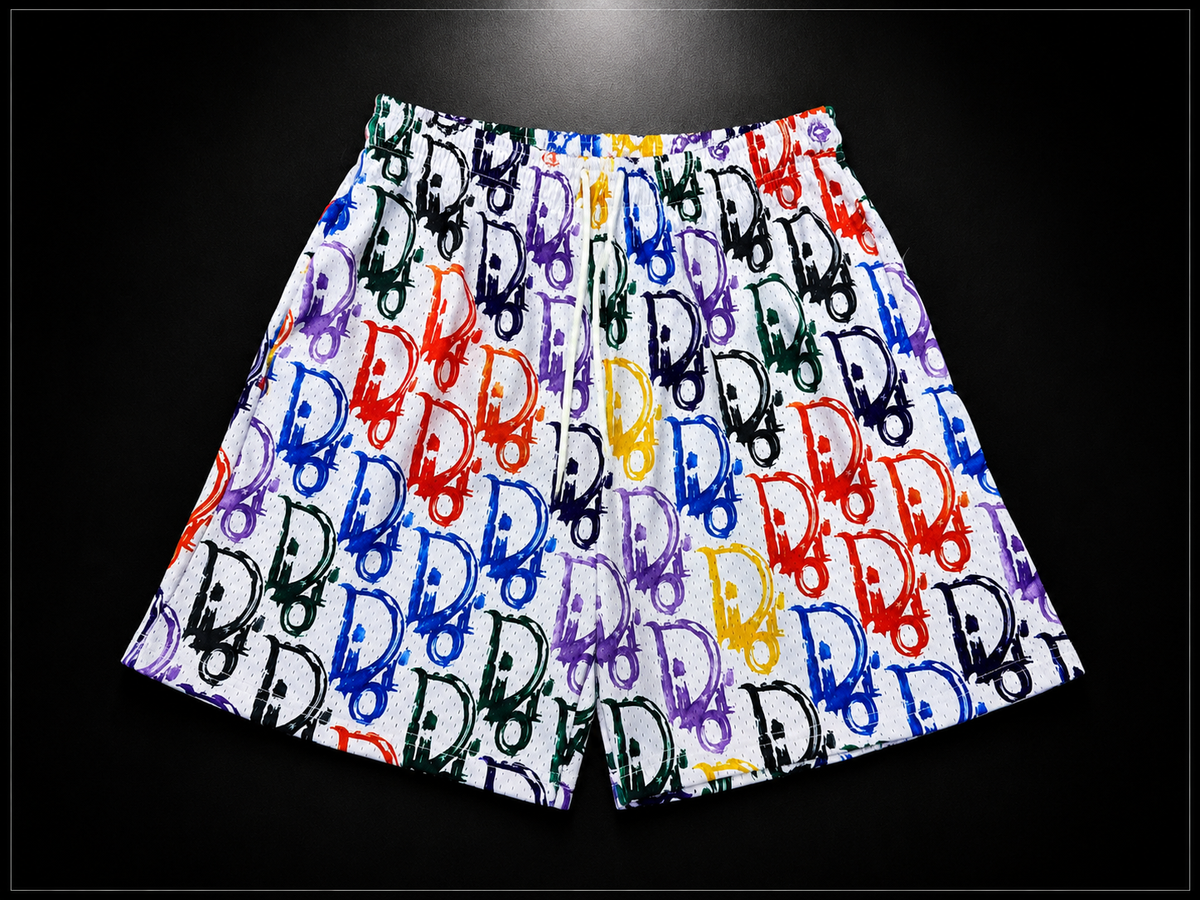 White Multicolor Graffiti Unisex Mesh Shorts – Unisex Streetwear Athletic Mesh Shorts