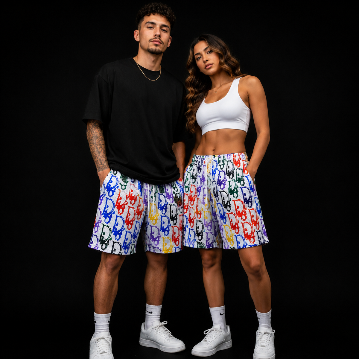 White Multicolor Graffiti Unisex Mesh Shorts – Unisex Streetwear Athletic Mesh Shorts