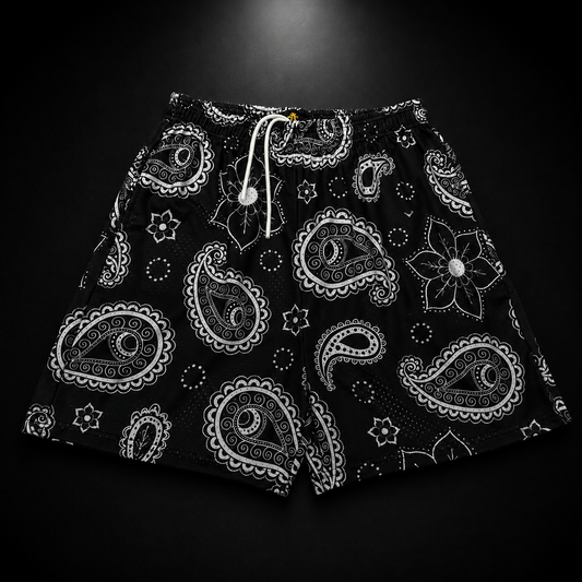 Black & White Paisley Unisex Mesh Shorts – Unisex Streetwear Athletic Mesh Shorts