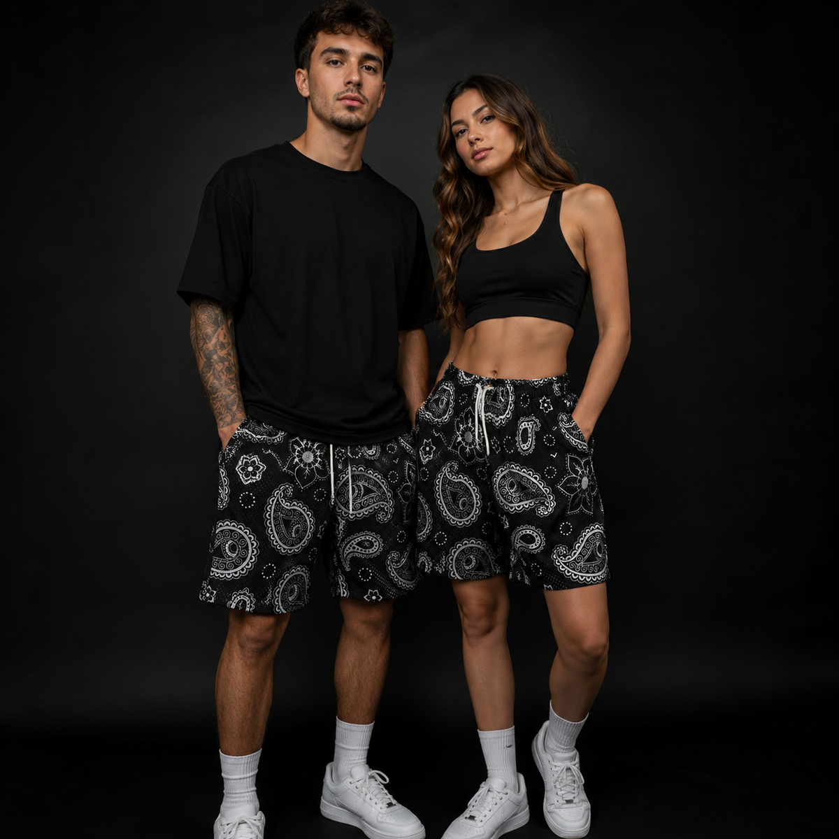 Black & White Paisley Unisex Mesh Shorts – Unisex Streetwear Athletic Mesh Shorts