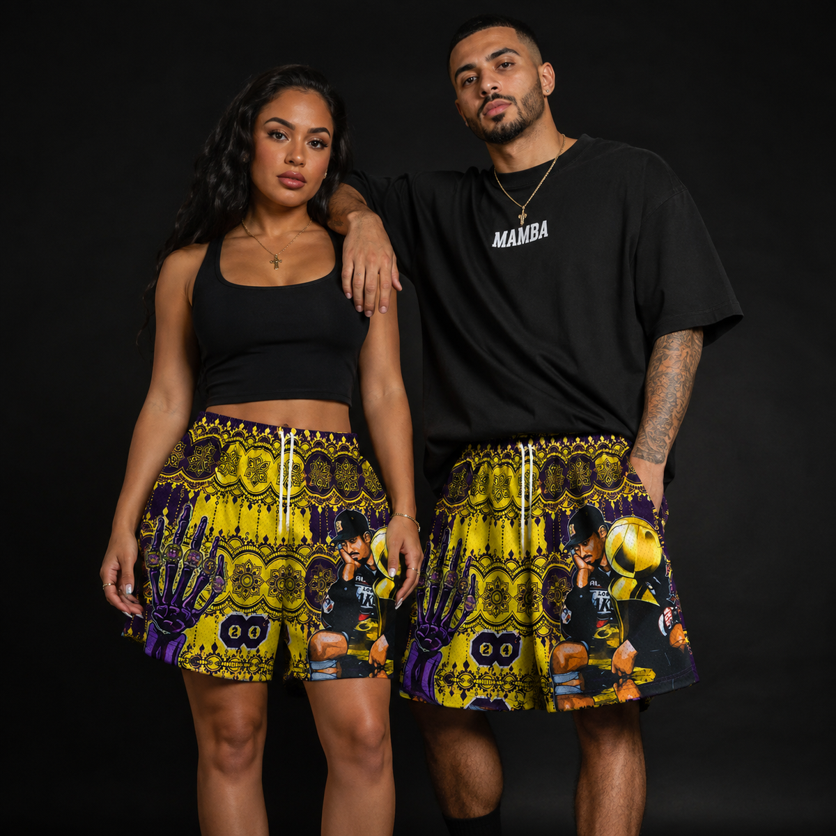 Purple & Gold Graphic Unisex Mesh Shorts– Unisex Streetwear Athletic Mesh Shorts