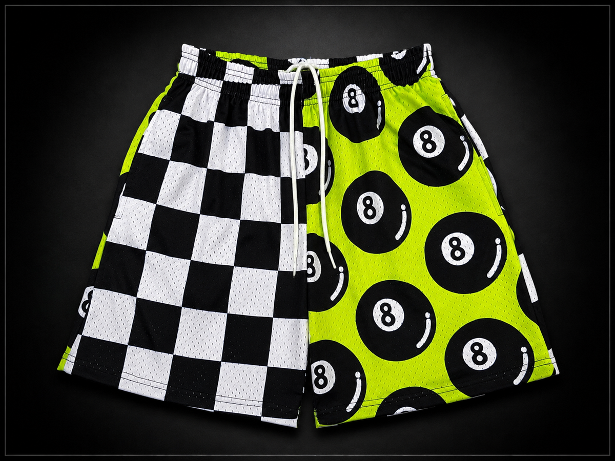 Green Black & White 8-Ball Unisex Mesh Shorts – Unisex Streetwear Athletic Mesh Shorts