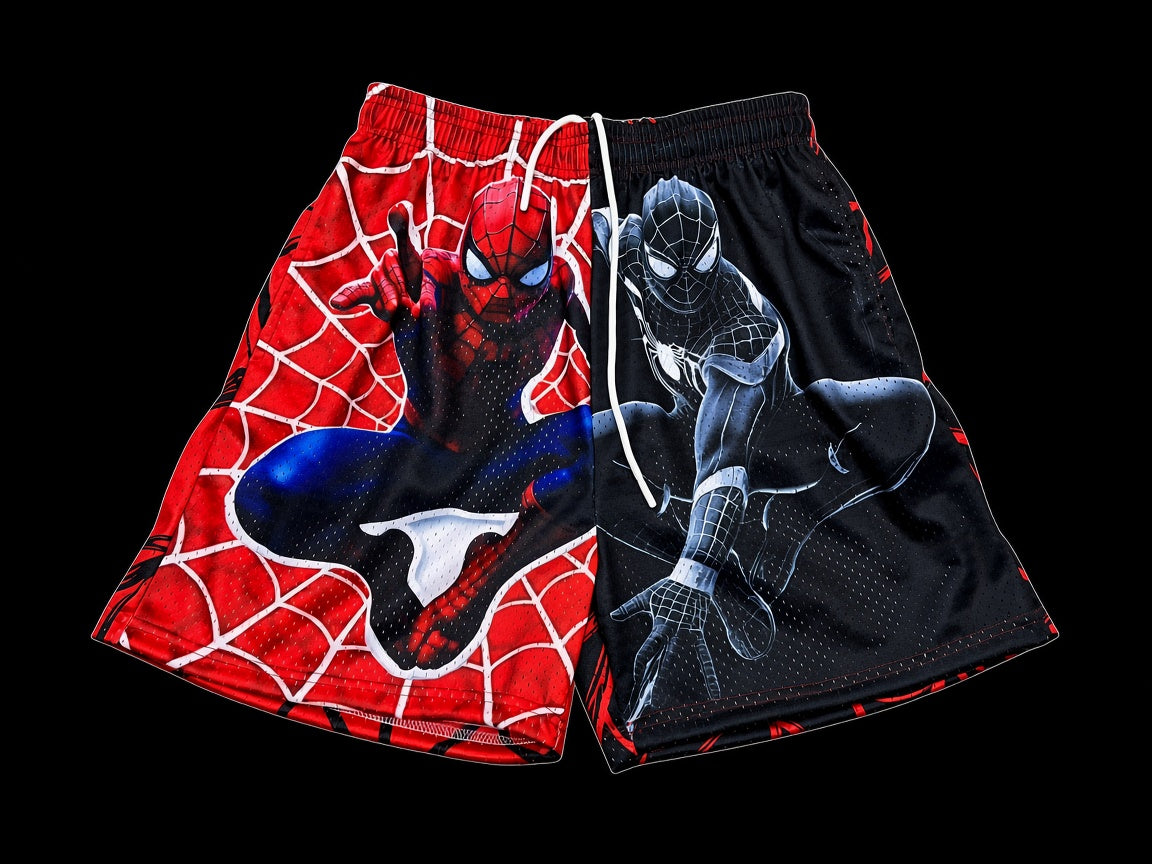 Red & Black Web Spiderman Unisex Mesh Shorts – Unisex Streetwear Athletic Mesh Shorts