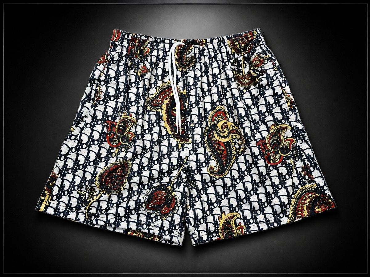 White Black & Gold Paisley Unisex Mesh Shorts – Unisex Streetwear Athletic Mesh Shorts