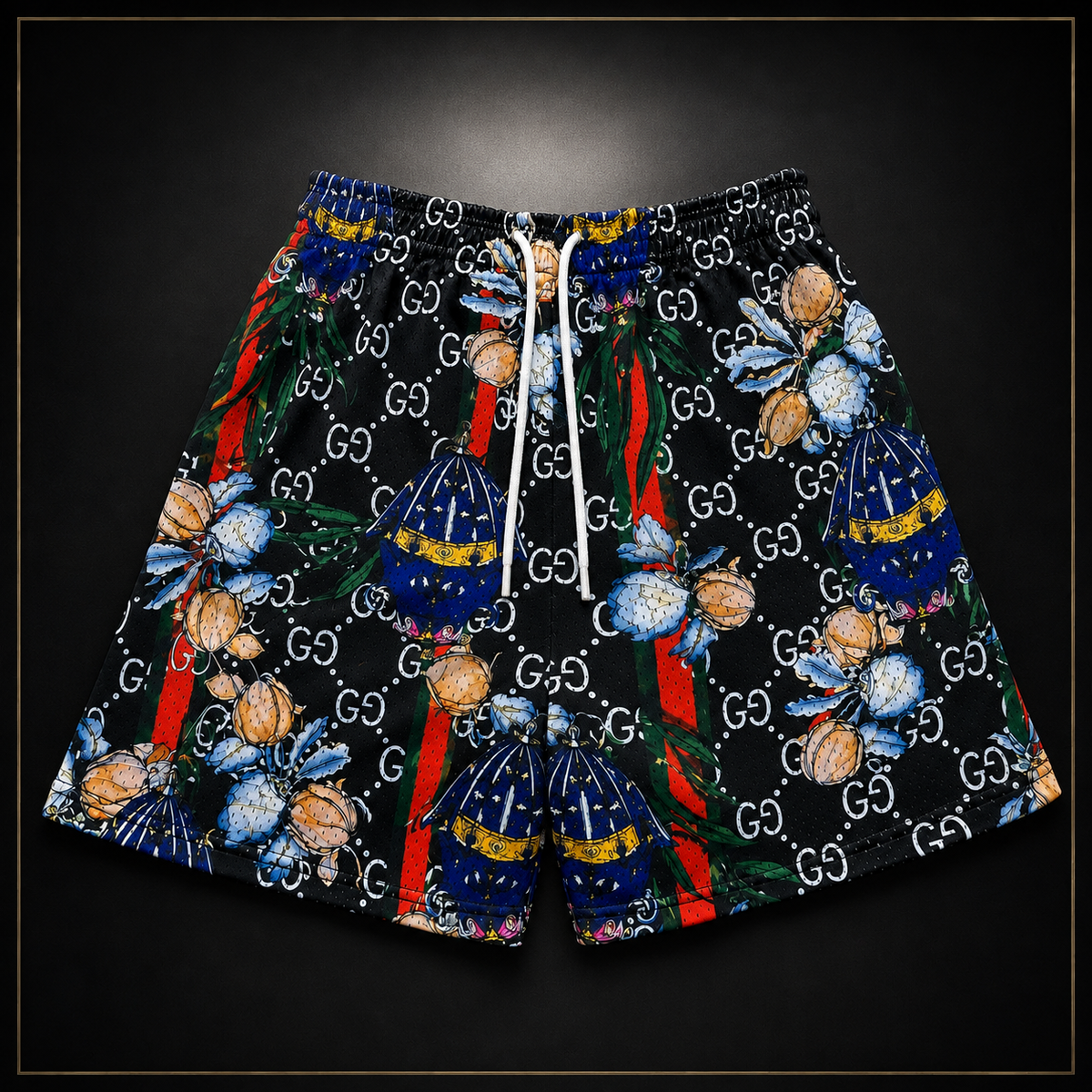Black Multicolor Floral Graphic Unisex Mesh Shorts – Unisex Streetwear Athletic Mesh Shorts