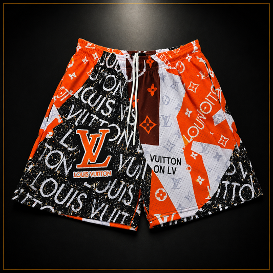 Orange Black & White Graphic Unisex Mesh Shorts – Unisex Streetwear Athletic Mesh Shorts