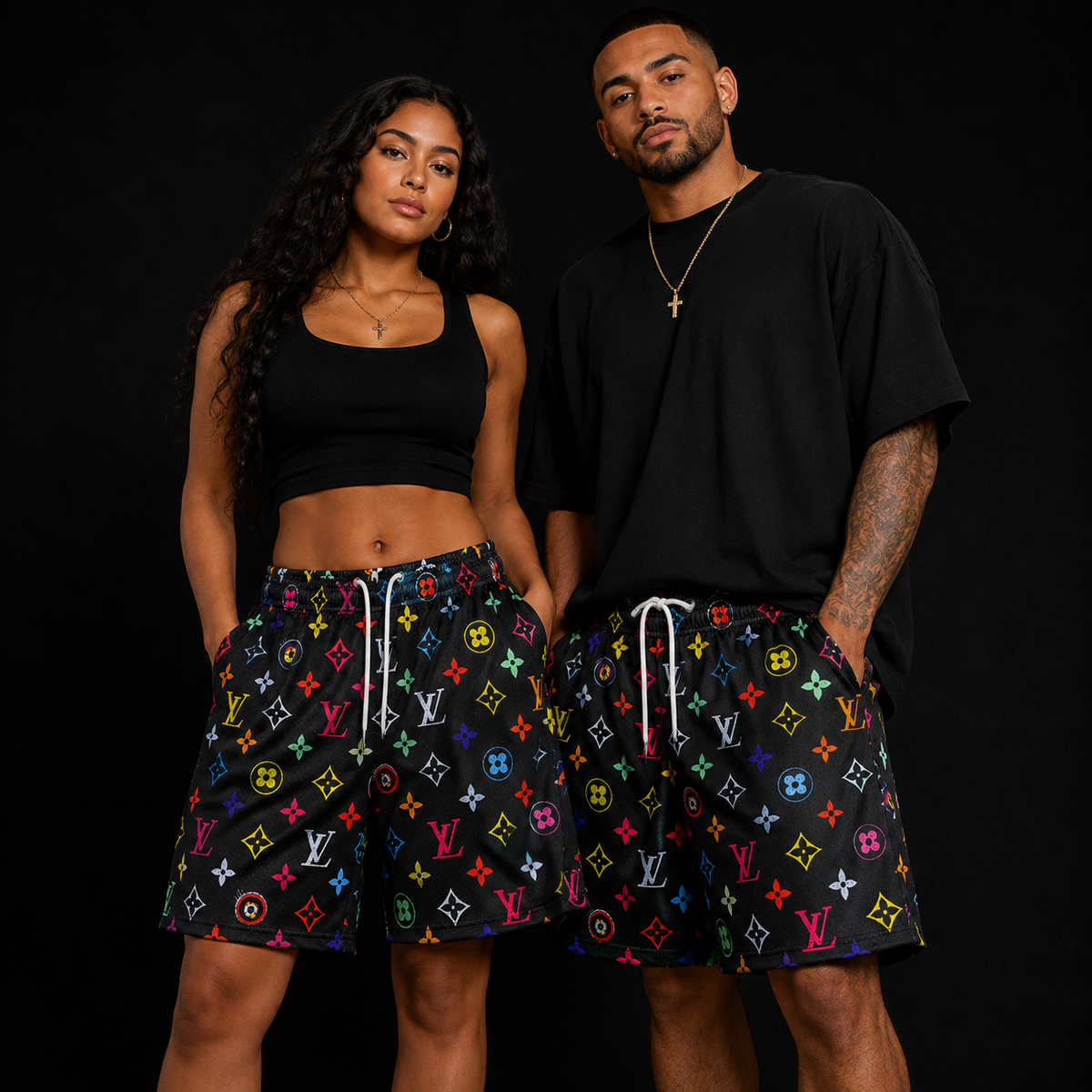 White & Black Wildlife Print Unisex Mesh Shorts – Unisex Streetwear Athletic Mesh Shorts