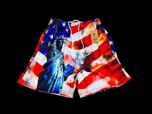 Statue of Liberty | US Flag Painting Mesh Shorts– Unisex Athletic Streetwear Mesh Shorts