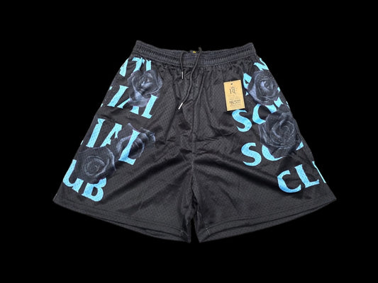 Black & Blue Floral Graphic Mesh Shorts – Unisex Streetwear Athletic Mesh Shorts