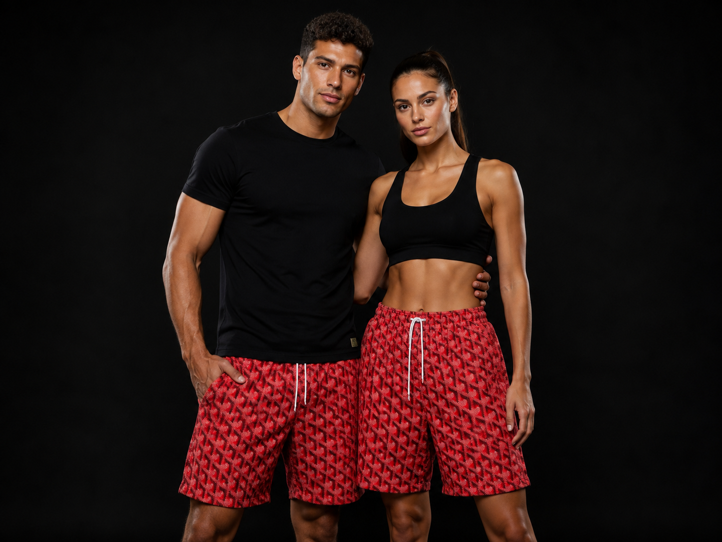 Red Geometric Print Mesh Shorts – Unisex Streetwear Athletic Mesh Shorts