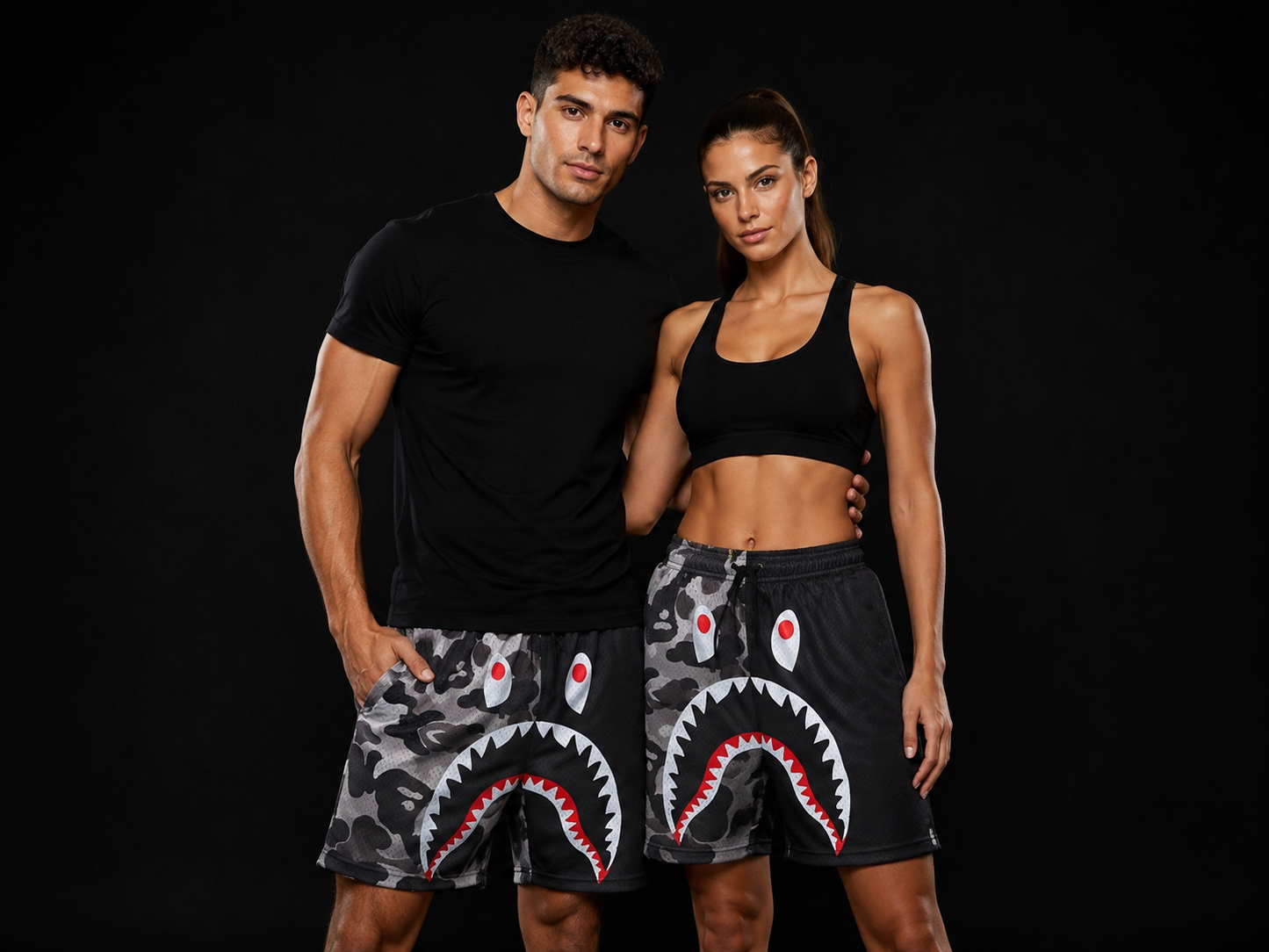 Black & Grey Camo Graphic Mesh Shorts – Unisex Streetwear Athletic Mesh Shorts