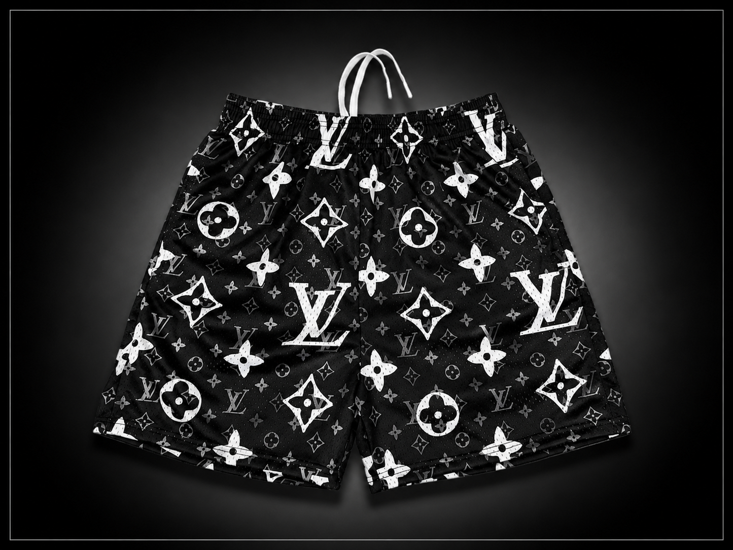 Black Monogram Mesh Branded Shorts – Unisex Designer Streetwear