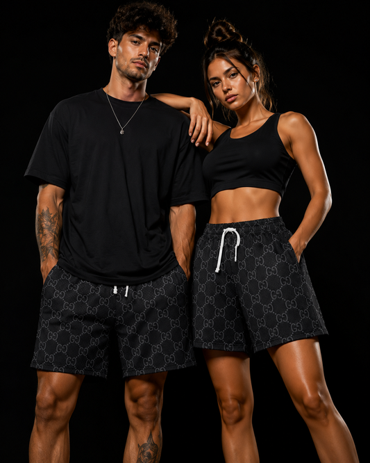 Black Signature Mesh Branded Shorts – Unisex Designer Streetwear
