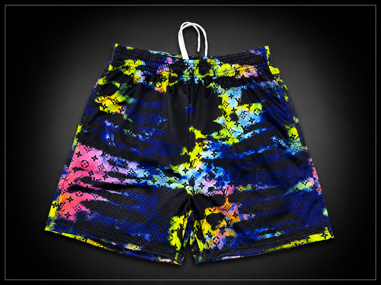 Color Splash Mesh Branded Shorts – Unisex Designer Streetwear