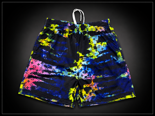 Color Splash Mesh Branded Shorts – Unisex Designer Streetwear