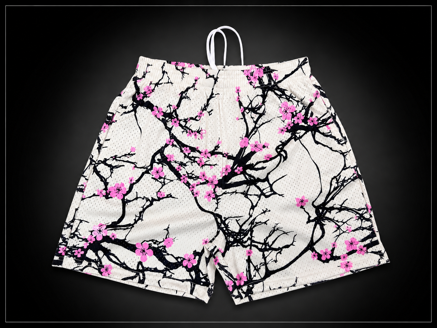 Cherry Blossom Mesh Branded Shorts – Unisex Designer Streetwear