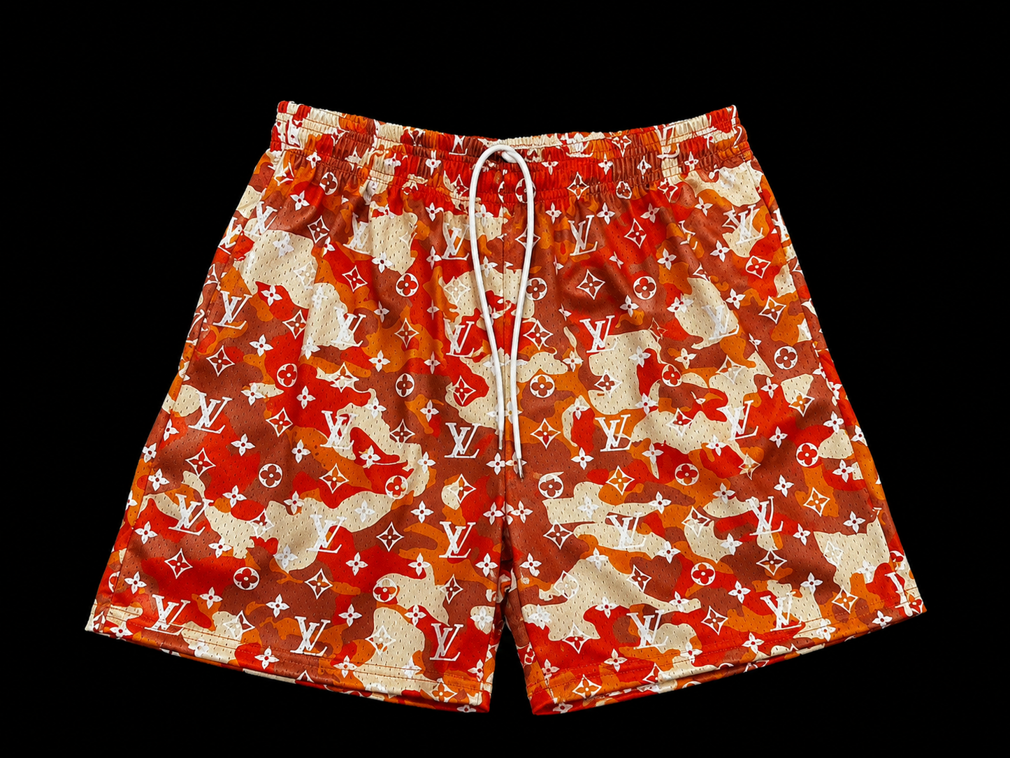 Unisex Orange Monogram Camo Mesh Shorts | Breathable Streetwear Fit