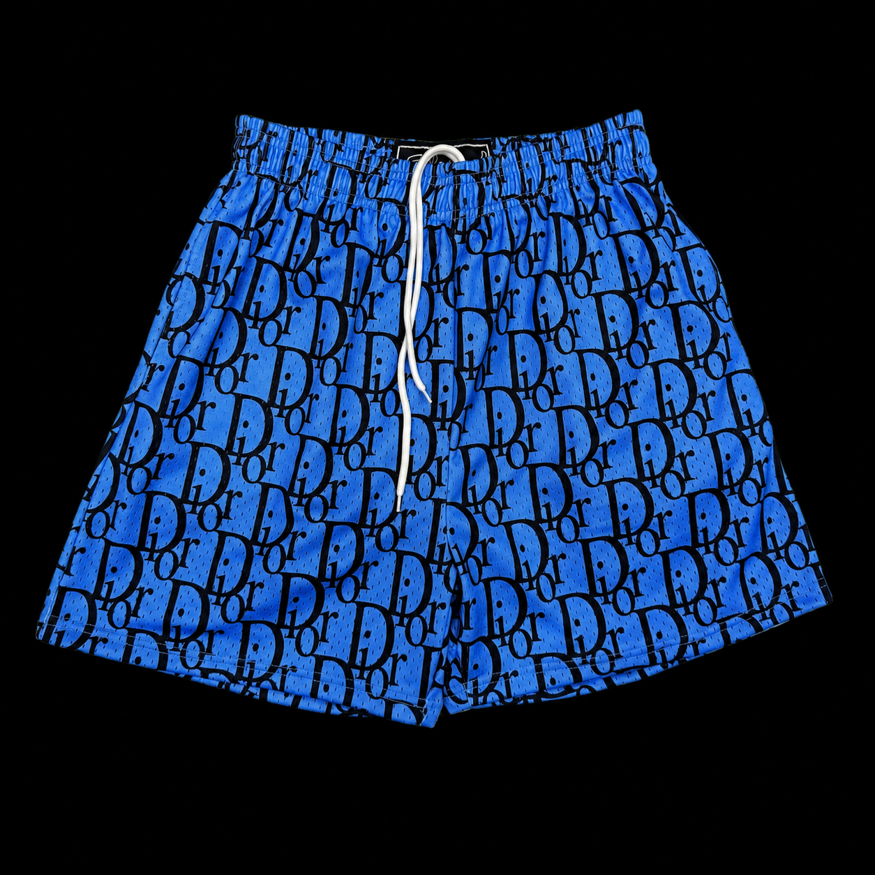 Sky Blue Monogram Mesh Shorts – Unisex Streetwear Edition