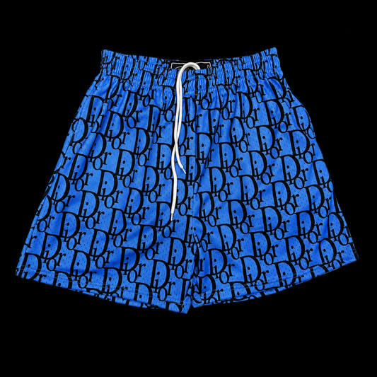 Sky Blue Monogram Mesh Shorts – Unisex Streetwear Edition