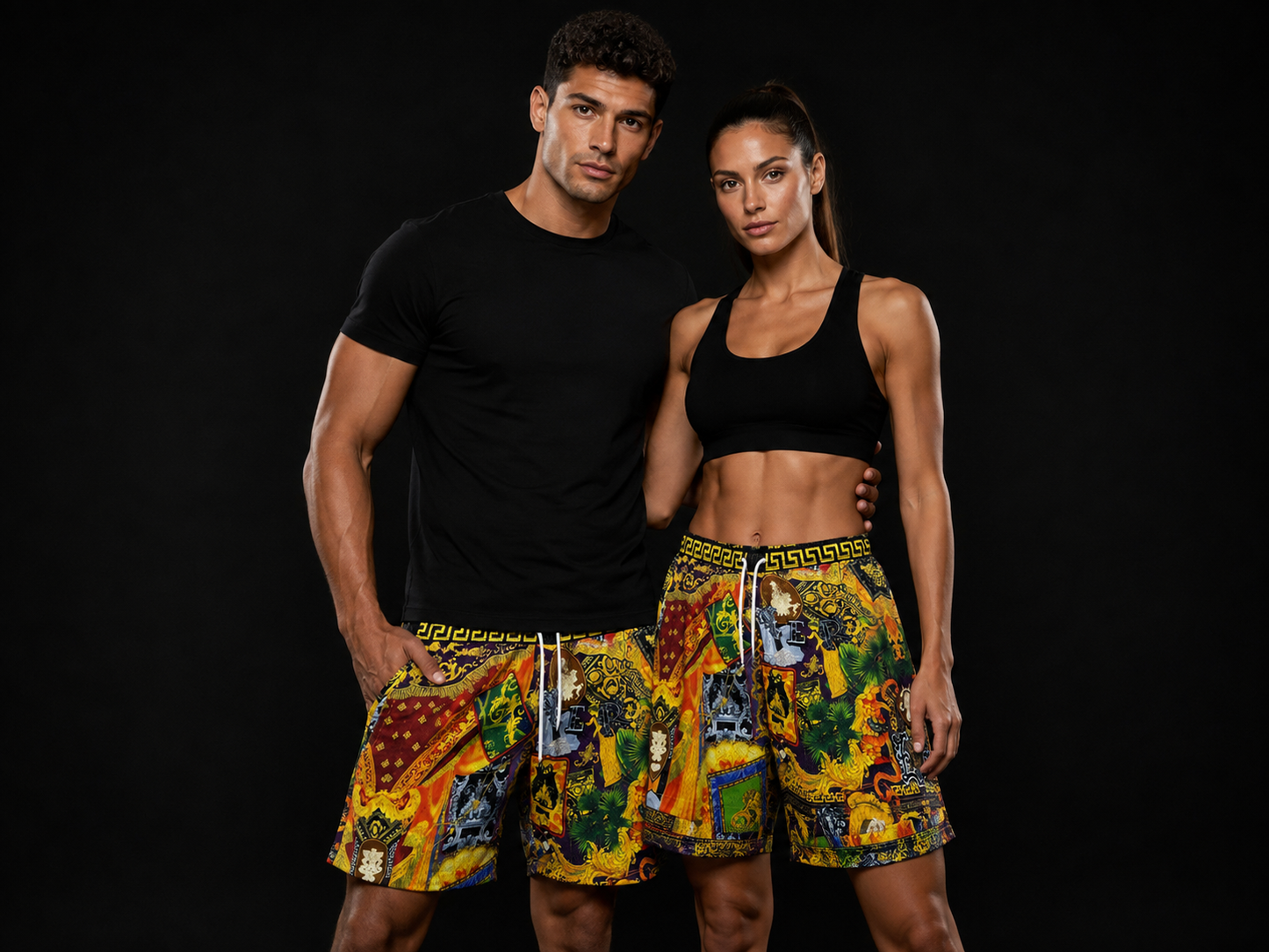 Black Gold Multicolor Baroque Print Mesh Shorts – Unisex Streetwear Athletic Mesh Shorts