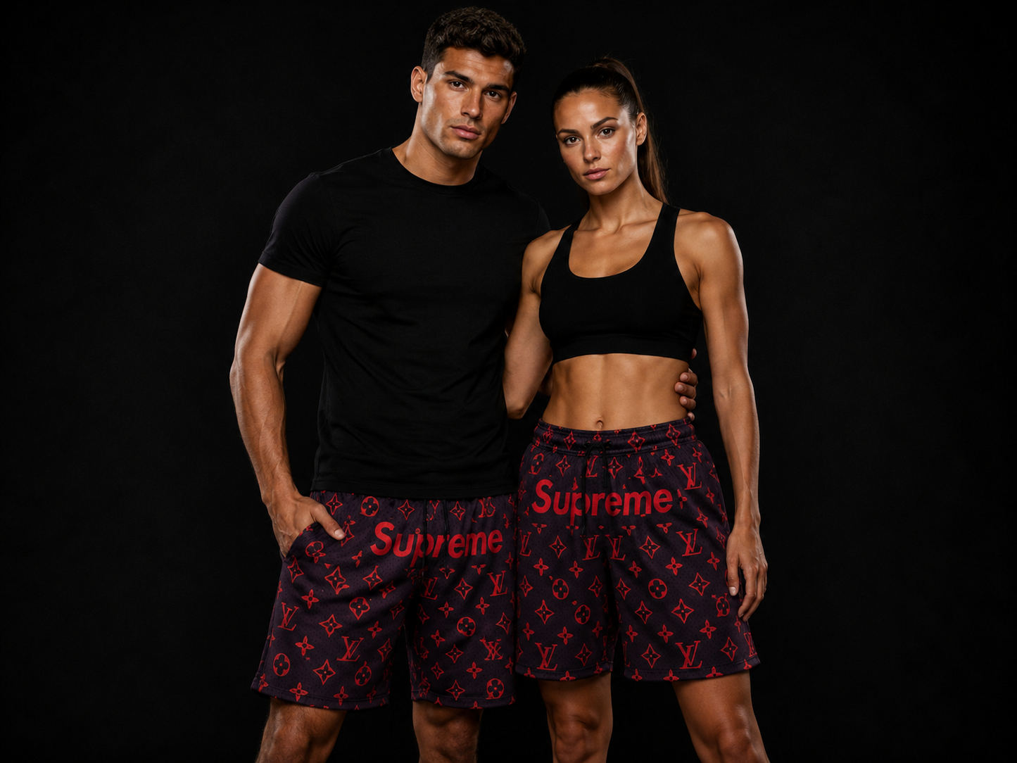 Black Red Monogram-Inspired Graphic Mesh Shorts – Unisex Streetwear Athletic Mesh Shorts