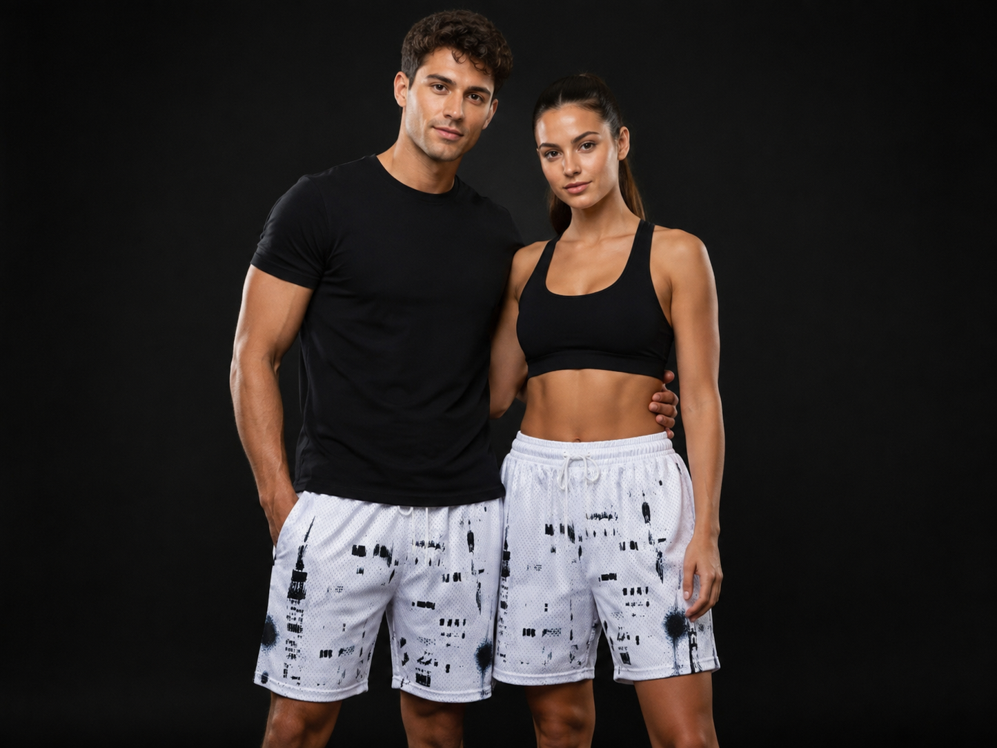 White Skyline Mesh Shorts – Unisex Streetwear Athletic Mesh Shorts