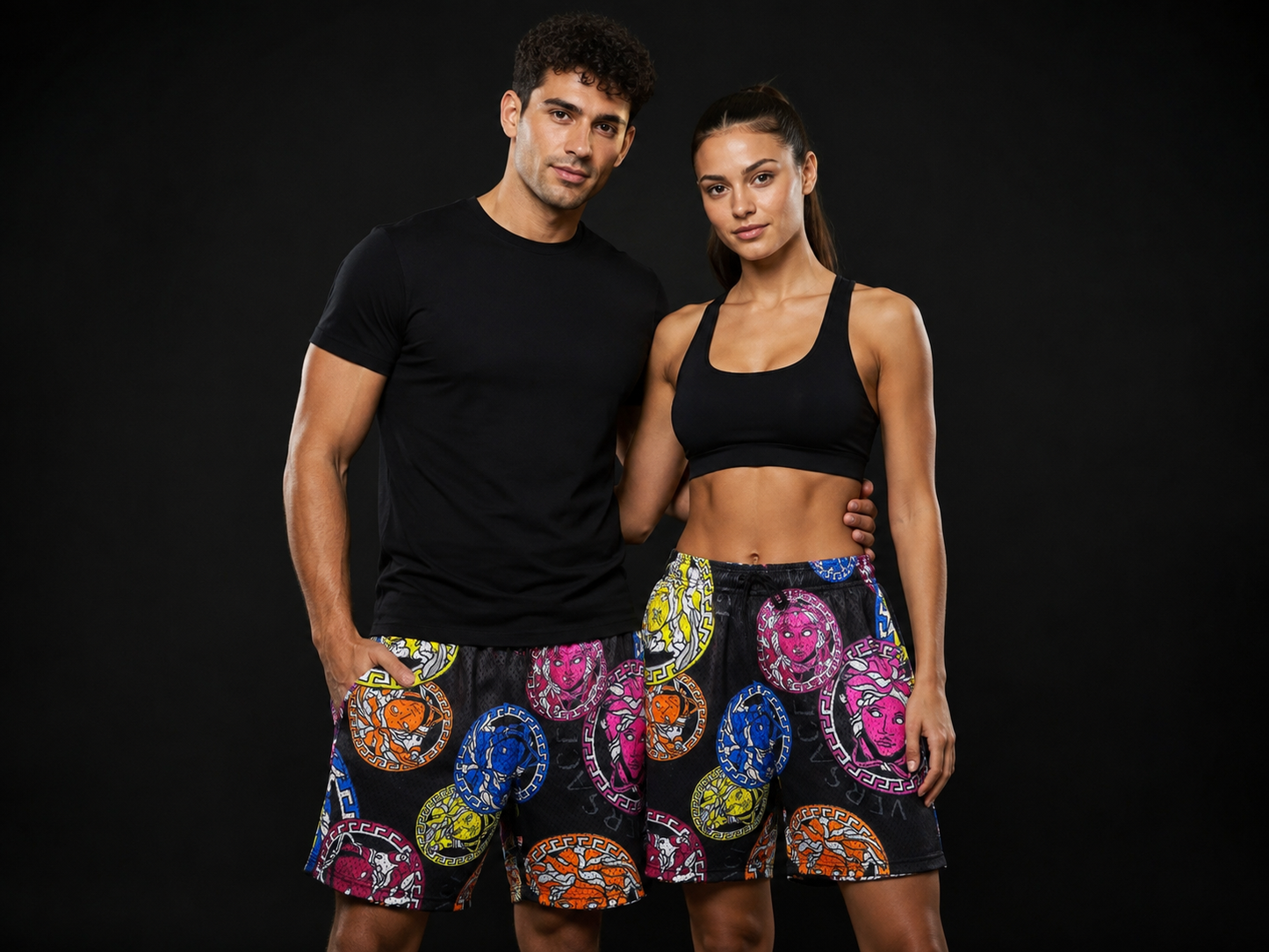 Black Multicolor Graphic Mesh Shorts – Unisex Streetwear Athletic Mesh Shorts