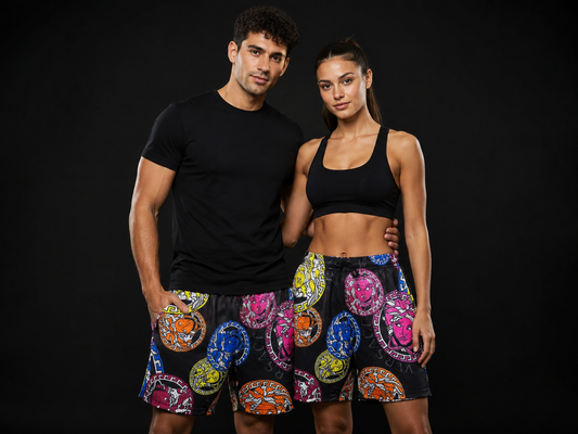 Black Multicolor Graphic Mesh Shorts – Unisex Streetwear Athletic Mesh Shorts