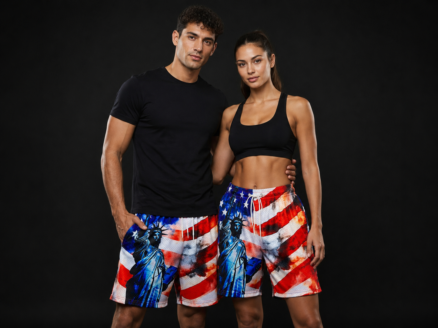 Statue of Liberty | US Flag Painting Mesh Shorts– Unisex Athletic Streetwear Mesh Shorts